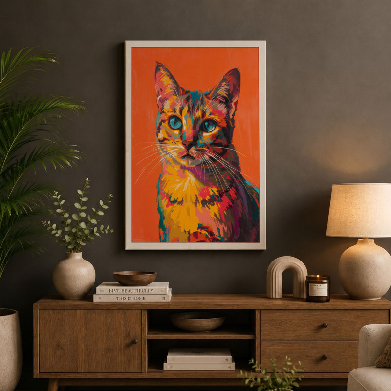 Chromatic Cat Modern - Wrapped Canvas, 36x24 - 91.4 x 61.0 cm, Black Border