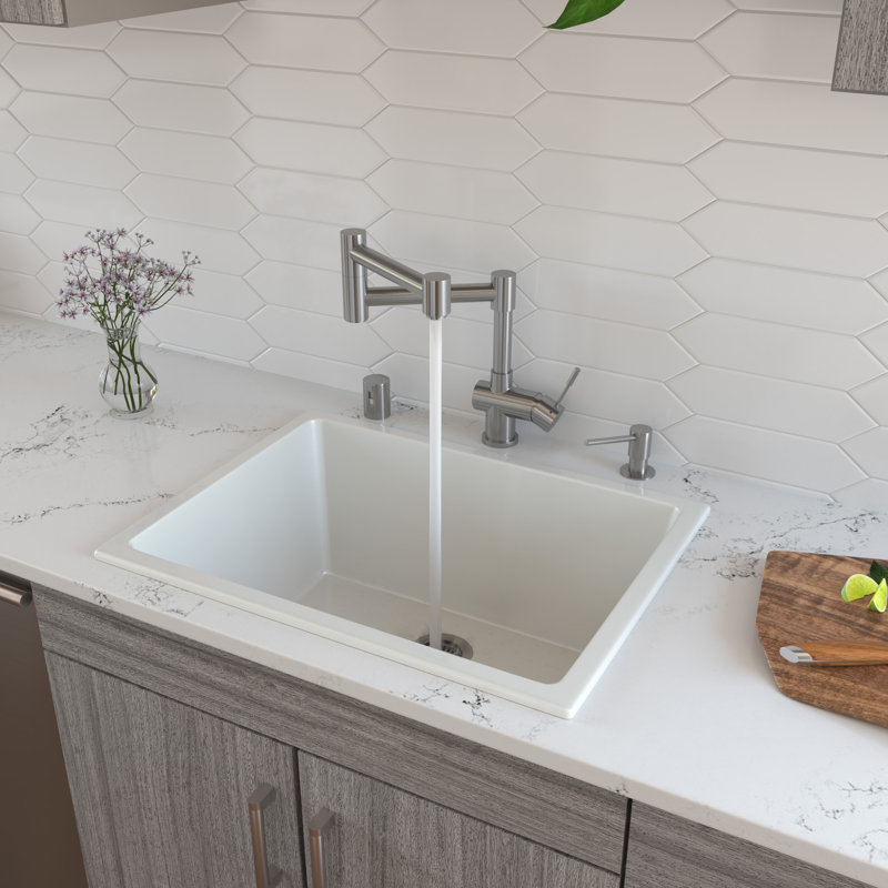 24'' White Fireclay Drop-In Single Bowl Kitchen Sink