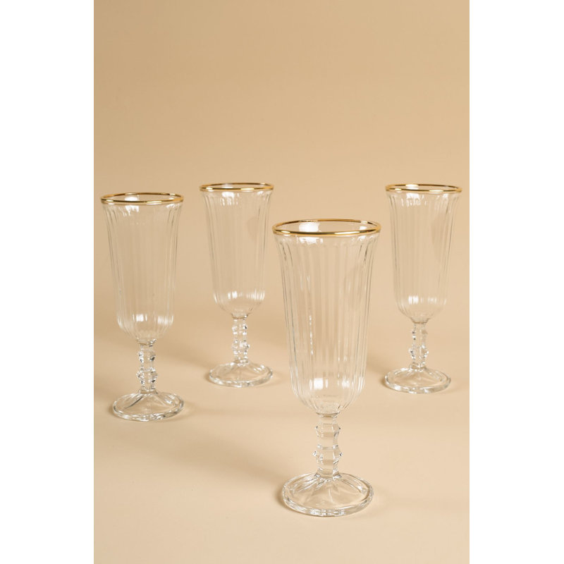 Ensemble de verres à vin élégants (4 pièces), dorés et transparents, 2,4 x 2,4 x 6,2 pouces | 100% verre, 4,1 oz liq. Idéal pour les réceptions et les occasions spéciales, lavage à la main recommandé pour la longévité