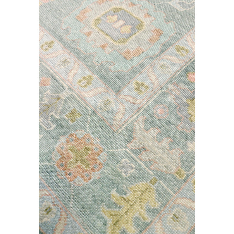 Wool Oriental Area Rug in Light Blue/Pink/Moss
