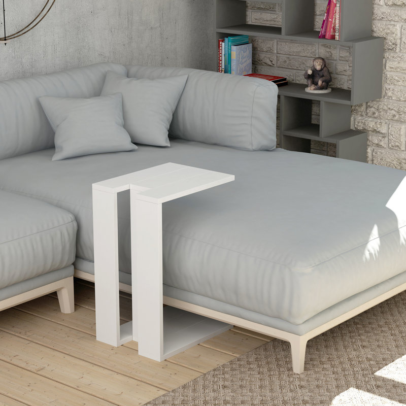 Madelyn Modern Compact C Shape Side Table, White