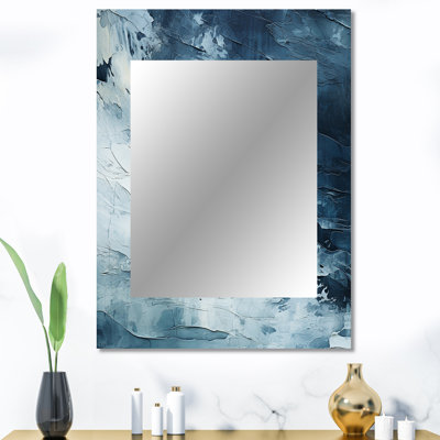 Blanc et bleu abstrait élément Fight II - grand miroir de formes abstraites, miroir mural décoratif bleu, impression d'art en métal