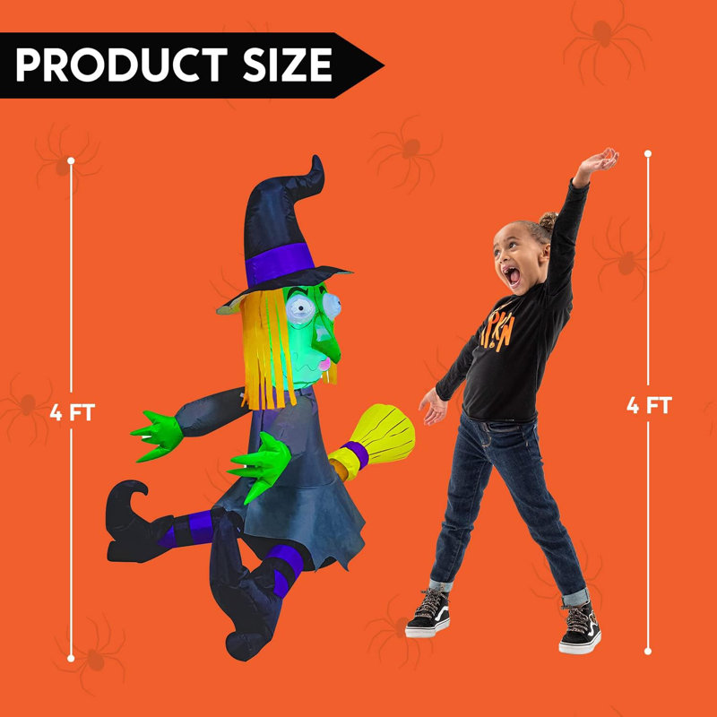 4 Ft Tall Led Halloween Inflatable: Witch Crashing Into Tree