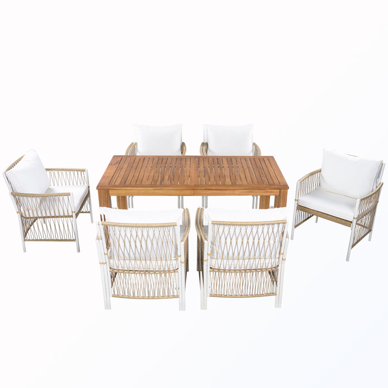 Ensemble de table de salle à manger de patio avec table rectangulaire et 6 fauteuils en rotin, 6