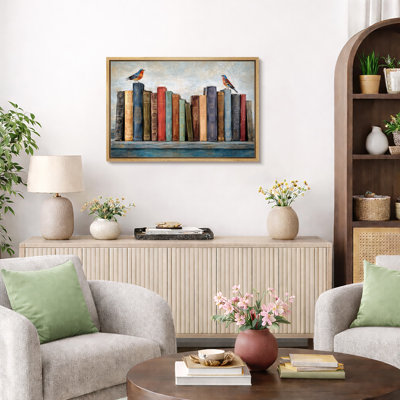 Birds on Books Artwork Vintage Library Pictures Framed Canvas Giclee Print Wall Art