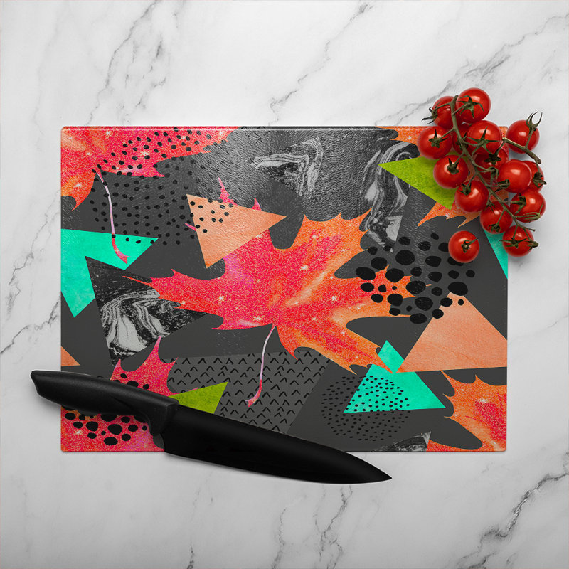Maple Leaf Geometrics Glass Chopping Board