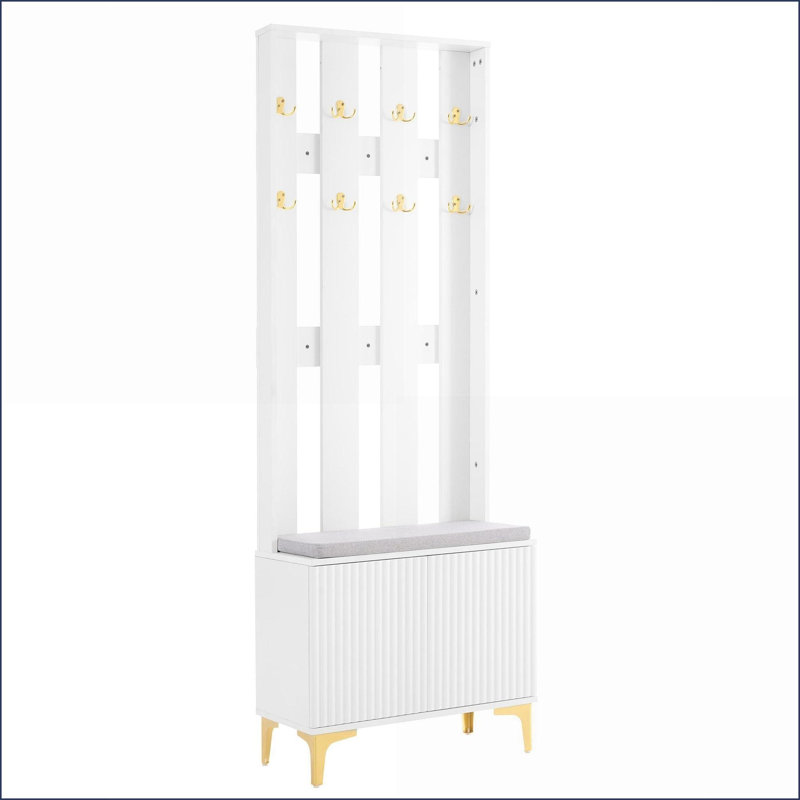 Portemanteau portemanteau 4 en 1 avec banc mobile, rangement pour chaussures | Blanc | Panneau de particules et panneau de fibres à densité moyenne | Espace de vie principal
