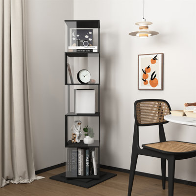 360° Rotating Bookshelf With Acrylic Plate, 6-Tier Tall, Floor Rack Simple Bookcase, Modern Display Shelf For Living Room/Home Office/ Bedroom
