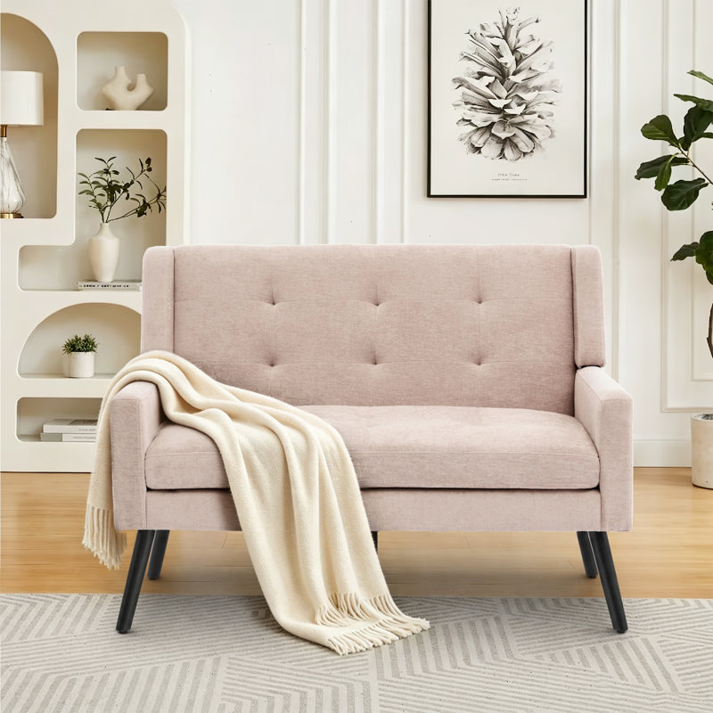 Canapé 47 po Mid-Century, Mélange de lin beige