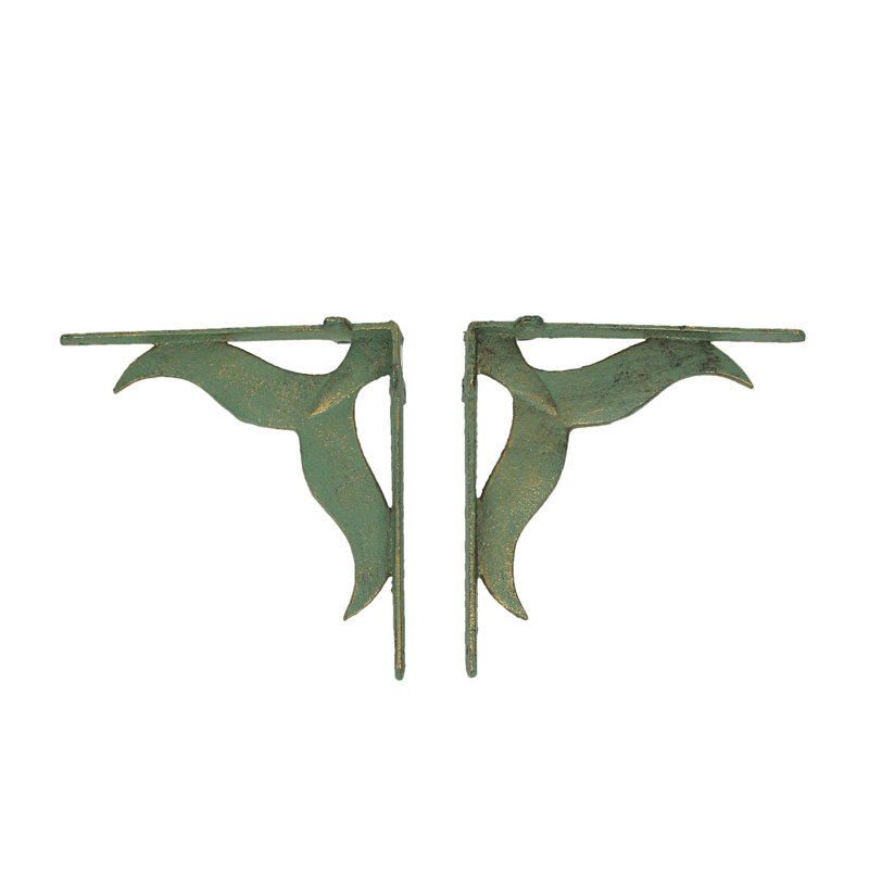 Martika Triangle Metal Floating Shelf with Adjustable Shelves, Verdigris