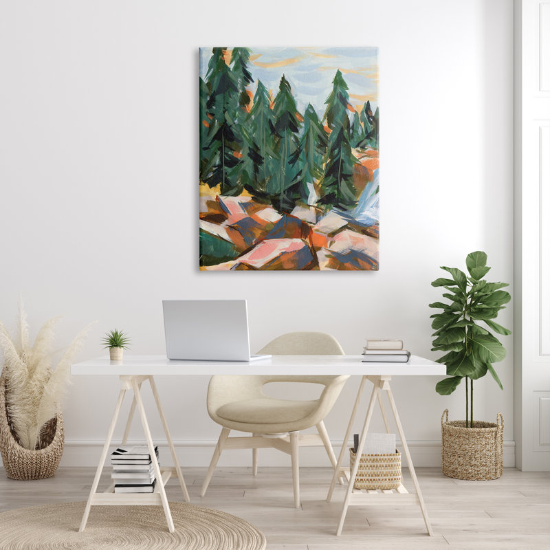 Abstrait, paysage d'arbre de forêt flottant, art mural par Melissa Wang, H 48 po x l 36 po x P 1,5 po, Toile tendue