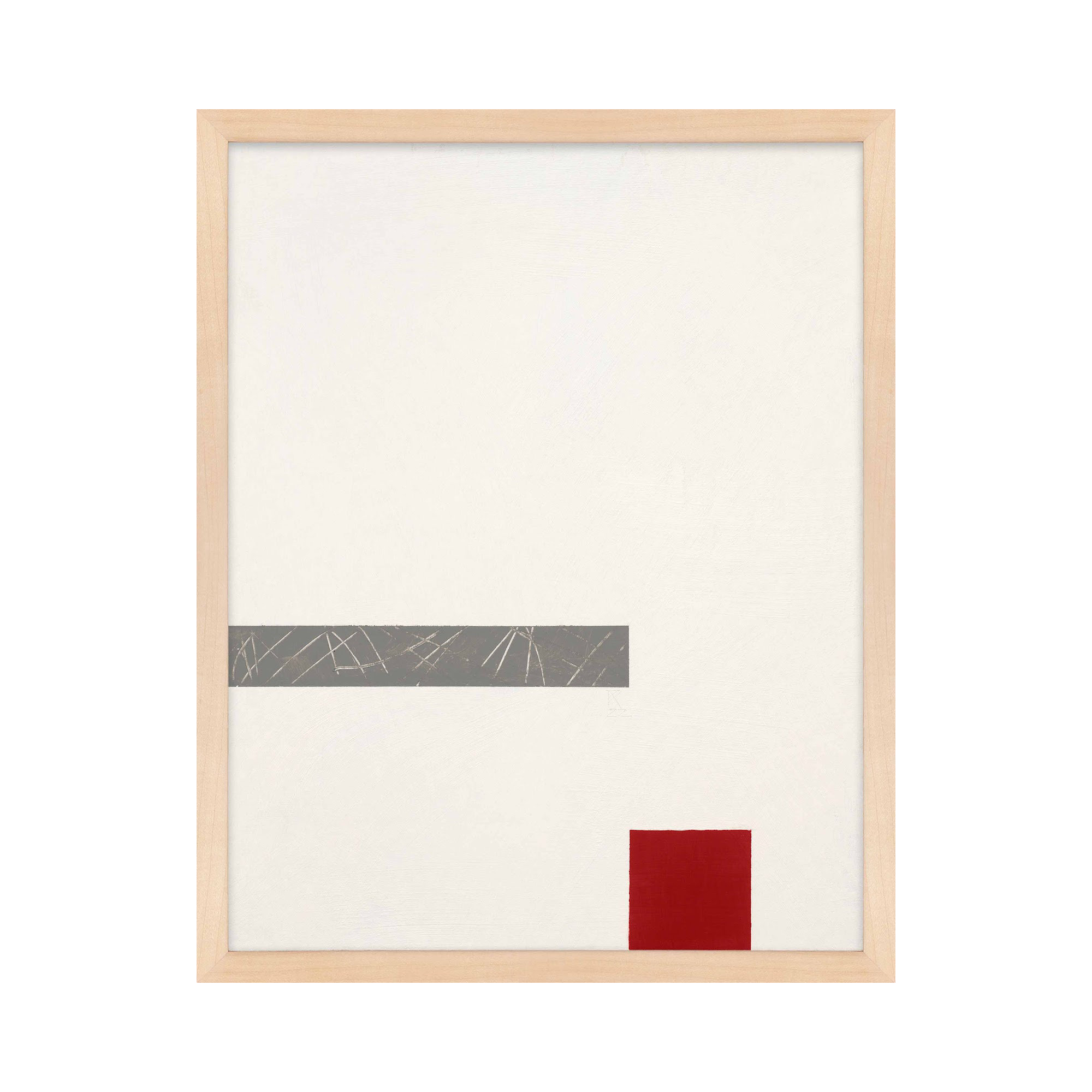 Tempo With Red 3 by Robert Kamnatnik, 38" H x 30" W x 1.25" D, Maple Framed Paper