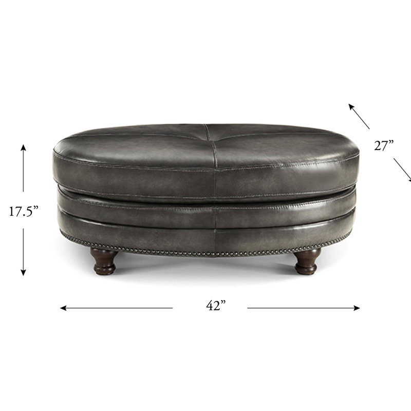 Repose-pieds en cuir fleur de qualité supérieure - avec cadre en bois massif en mousse et plumes d'oie grises, coussin à mémoire de forme de style moderne Mid-Century pour une allure forte