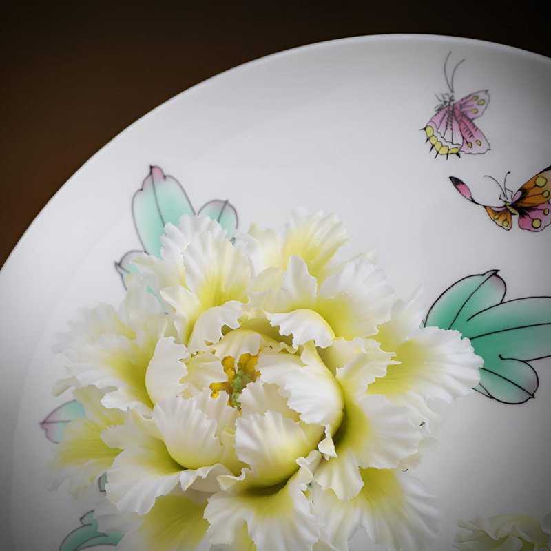Plaque murale pivoine fine en porcelaine