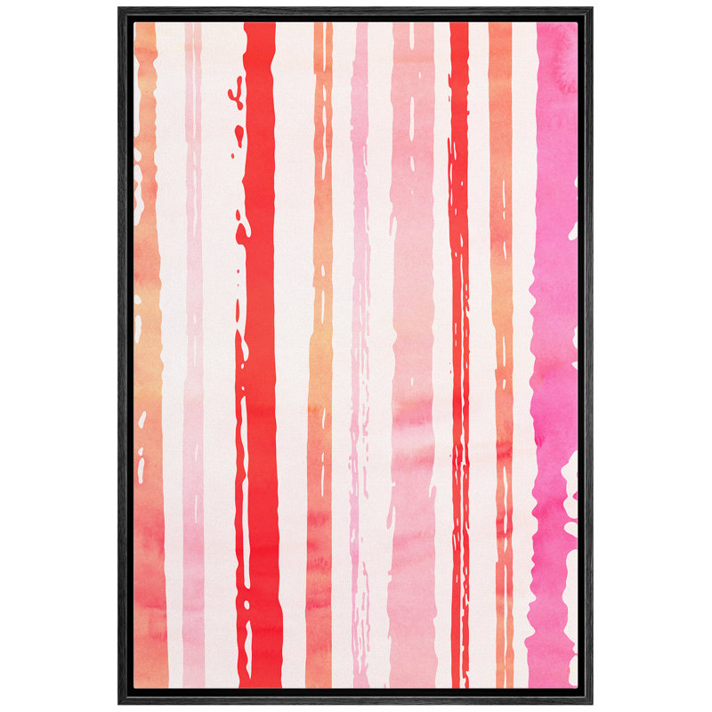 «Signature», reproduction d'art sur toile encadrée, rouge, rose et orange, peinture, rayures, formes abstraites, illustrations, art moderne, bohème, coloré, ultra pour le salon, la chambre à coucher, le bureau - 24 po x 36 po, naturel