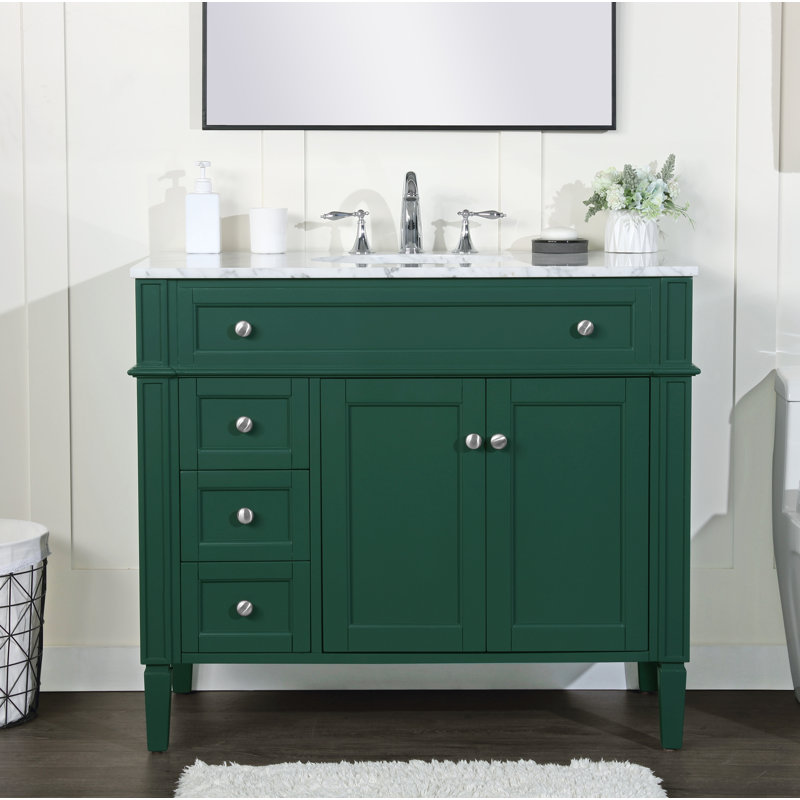 Rivers 40'' Single Bathroom Vanity with Carrara Marble Top, Green