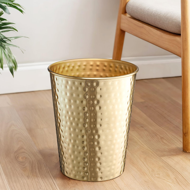Corbeille en métal martelé pour bureau à domicile, Doré