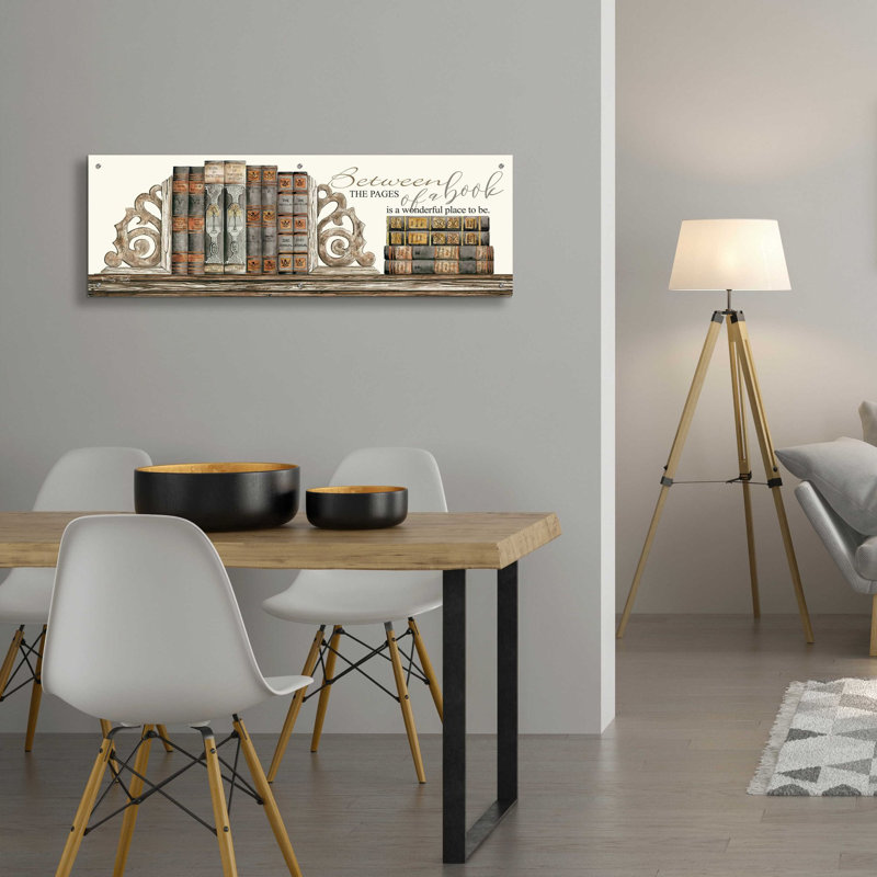 «Entre les pages d'un livre» par Cindy Jacobs, art mural en verre acrylique, H 16 po x l 48 po x P 0,2 po
