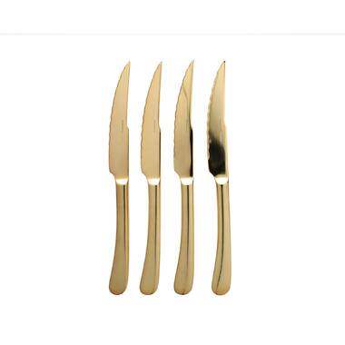 White and Gold Knife Set with Block Self Sharpening - 14 PC Titanium Coated  G