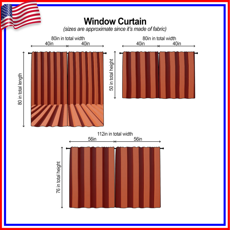 Rideaux de fenêtre orange à lignes verticales et voilage obscurcissant - 2 panneaux, 40in x 80in - 2 panels, Transparent