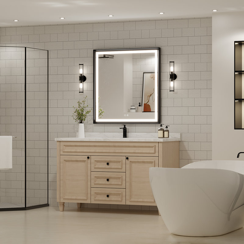 LED Bathroom Vanity Mirror with Matte Black Framed, Anti-Fog Dimmable Brightness & Memory Function, 32" x 32"