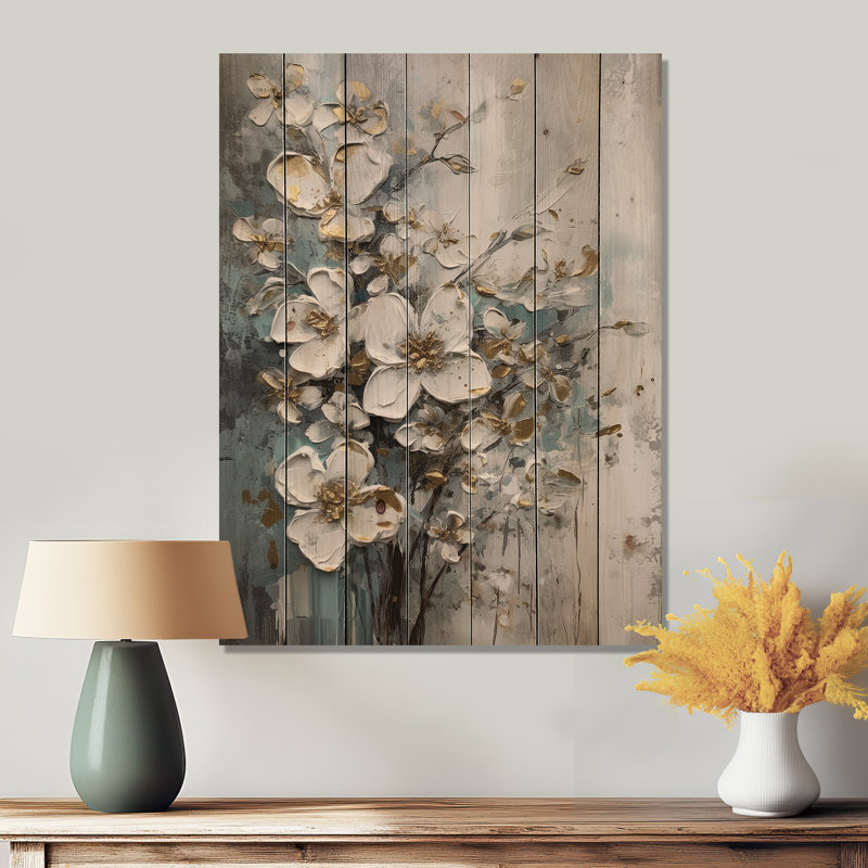 Or blanc symphonie de pommier II sur bois, H 20 po x l 10 po x P 0,78 po