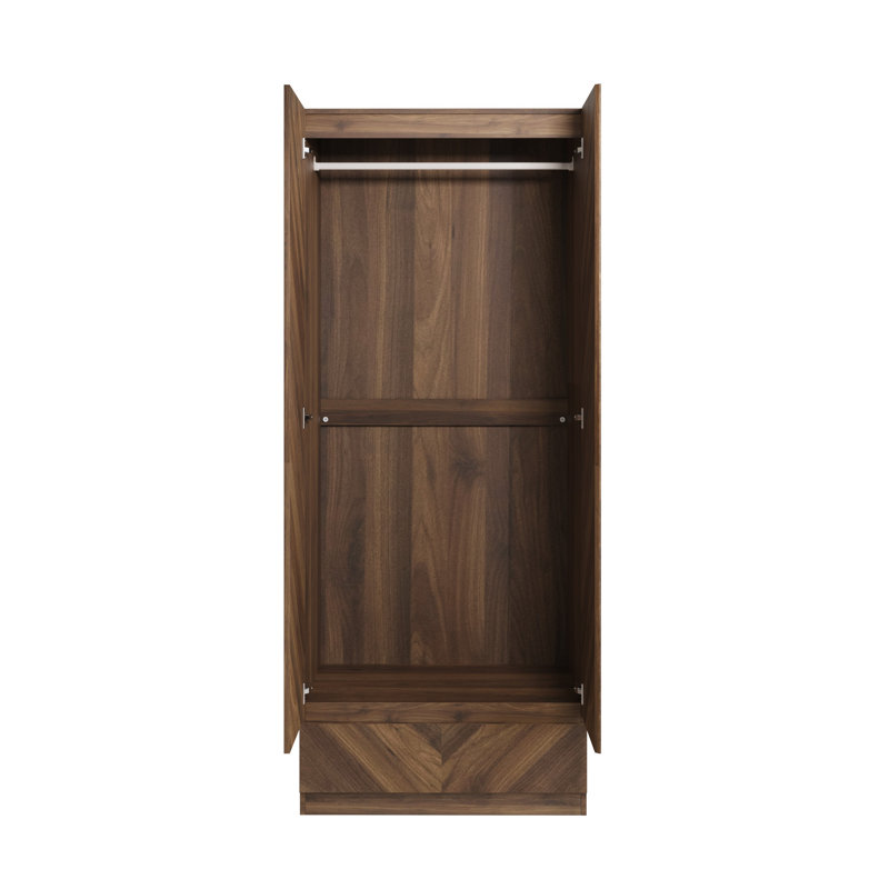 Kascha 2 Door Manufactured Wood Wardrobe, Walnut