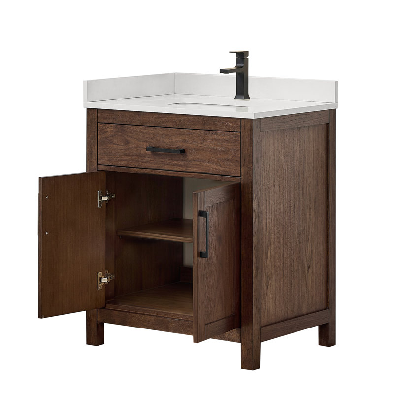 30 in. Single Vanity, Dark Walnut, Matte Black, White Quartz