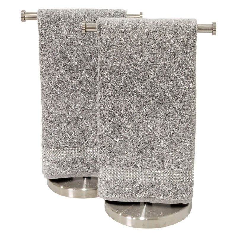 Sparkles Home Atlas Rhinestone Hand Towel Durable Cotton Terry | Glass Rhinestones | Washable, Gray