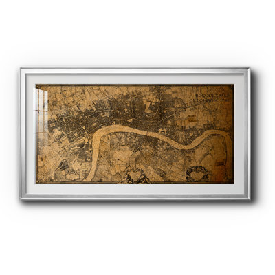 "Antique London Street Map", art mural sur toile - carte - série nautique CCLxxi, ouverture 16 x 32 dans un cadre noir, extérieur 19 x 35