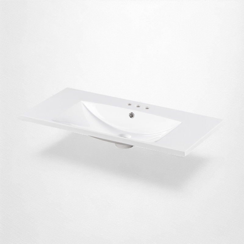 Comptoir de meuble-lavabo simple blanc 36 po avec lavabo en résine et trou central de 4 po