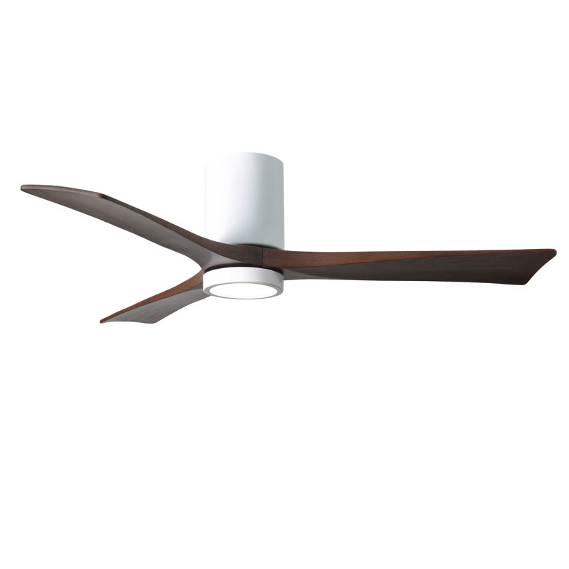Olivier à 3 pales DEL standard avec ventilateur de plafond et ensemble d'éclairage inclus, Blanc brillant, Noyer, 52"