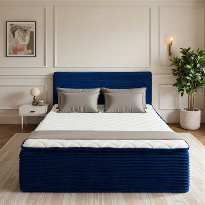 Compression Packed All-in-one Plush Upholstered Platform Bed With Built-in Foam Mattress, Full