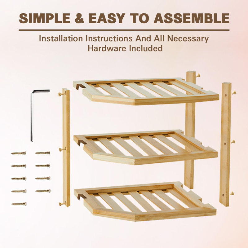 MantraRaj 3 Tier Bamboo Corner Shelf Rack Unit Kitchen Cupboard Storage Organiser Kitchen Rack