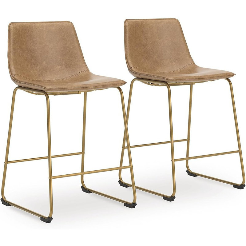 Tabourets de bar Lexadine - brun clair et or - ensemble de 2 tabourets de bar en similicuir, îlot de cuisine et sièges de salle à manger