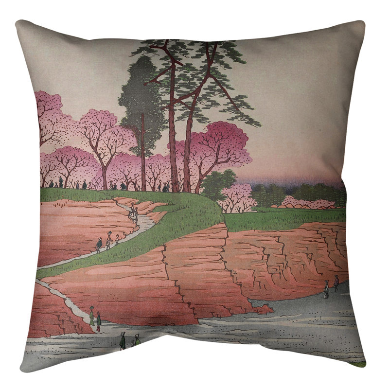 Housse et insert de coussin Gotenyama at Shinagawa, Rose / Vert, 16 po x 1 po, Polyester sergé
