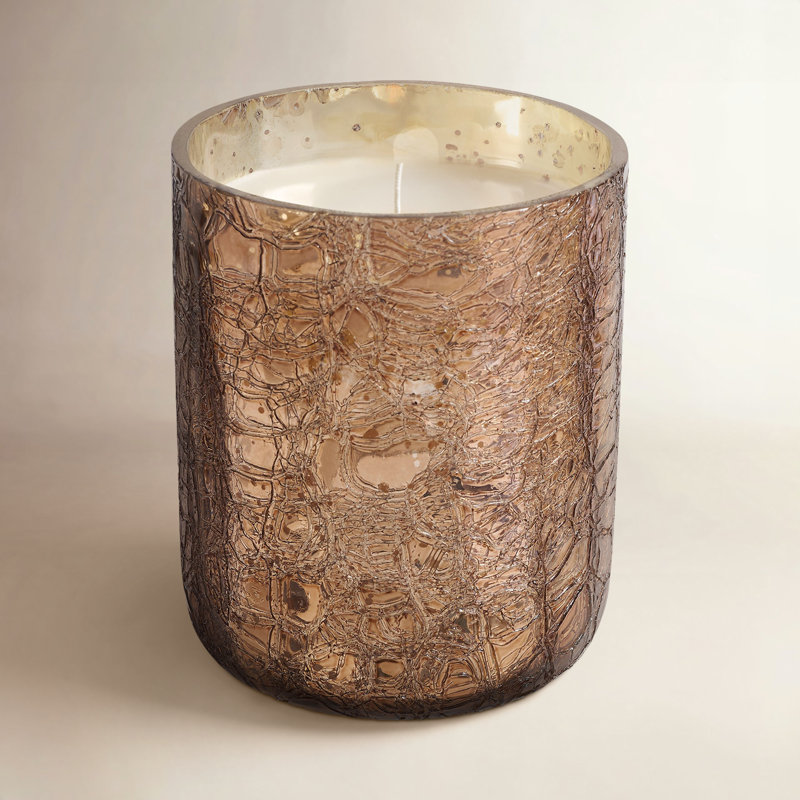 Small Boxed Crackle Glass Candle, Woodfire, Small Boxed Crackle Glass