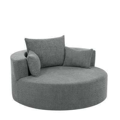Chaise de chambre pivotante 360 °, siège de 39,4 po, tissu chenille, coussins amovibles, design moderne pour la tentation, charme charmant gris,