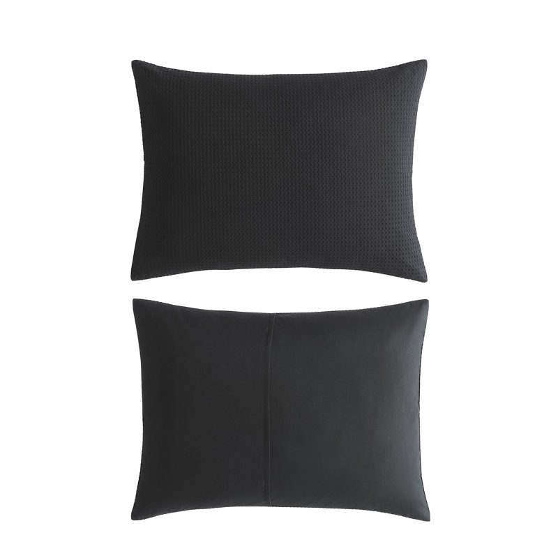 Pique Standard Cotton 3 Piece Duvet Cover Set, Queen Duvet Cover + 2 Queen Shams, Black