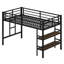 Lit mezzanine en métal avec tablette de rangement, lit mezzanine avec échelle facile à monter et garde-corps pour enfants