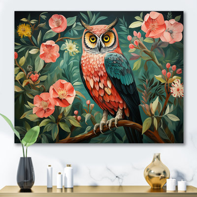 Pink And Gren Owl In Matisse Style I - Owl Animal Wall Art