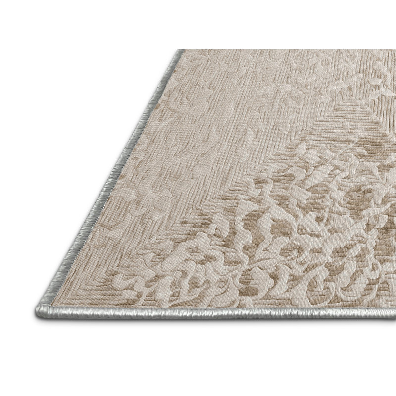 Machine Washable Beige Area Rug, Round 3'