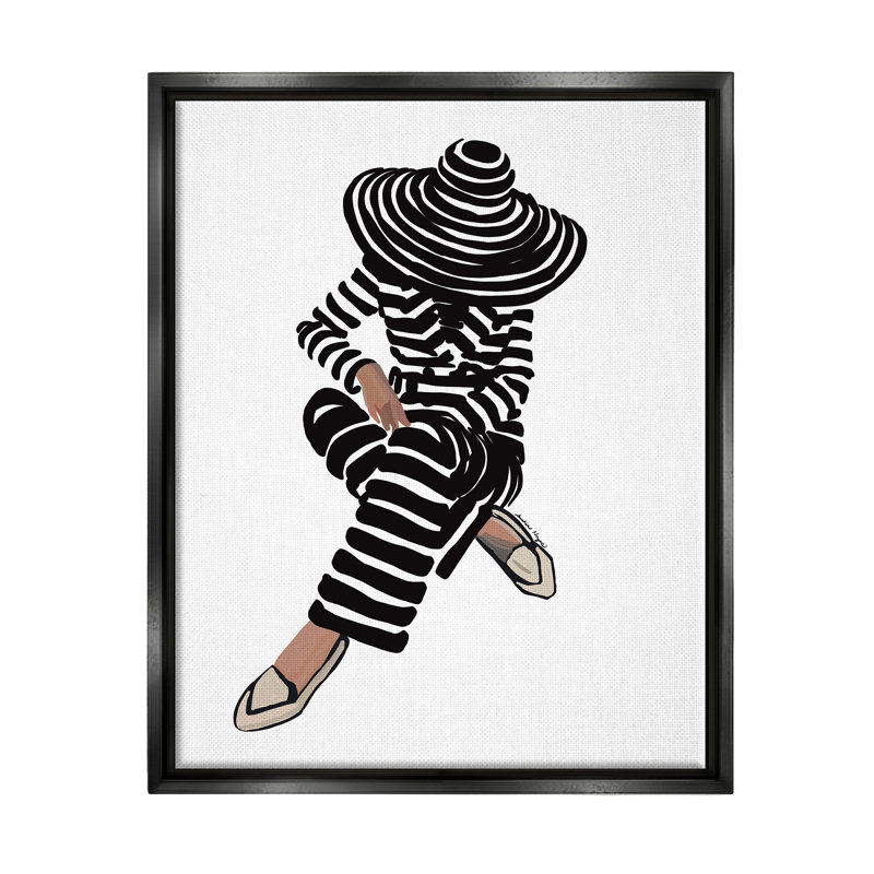 Portrait de femme à rayures par Amelia Noyes - impression, H 31 po x l 25 po x P 1,7 po, Cadre noir