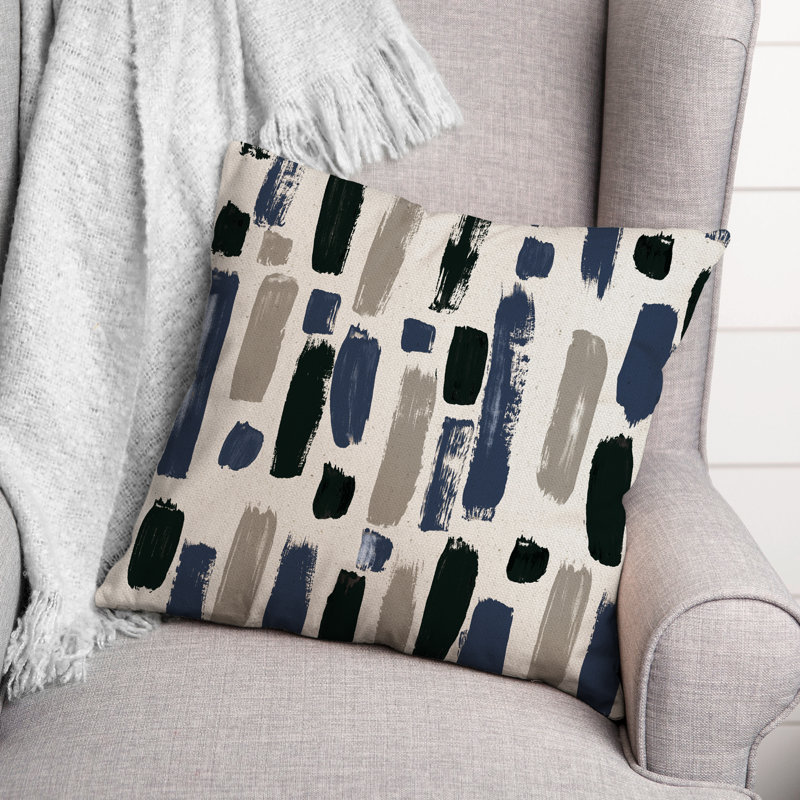 Abstract Outdoor Reversible Throw Pillow, Black/Blue