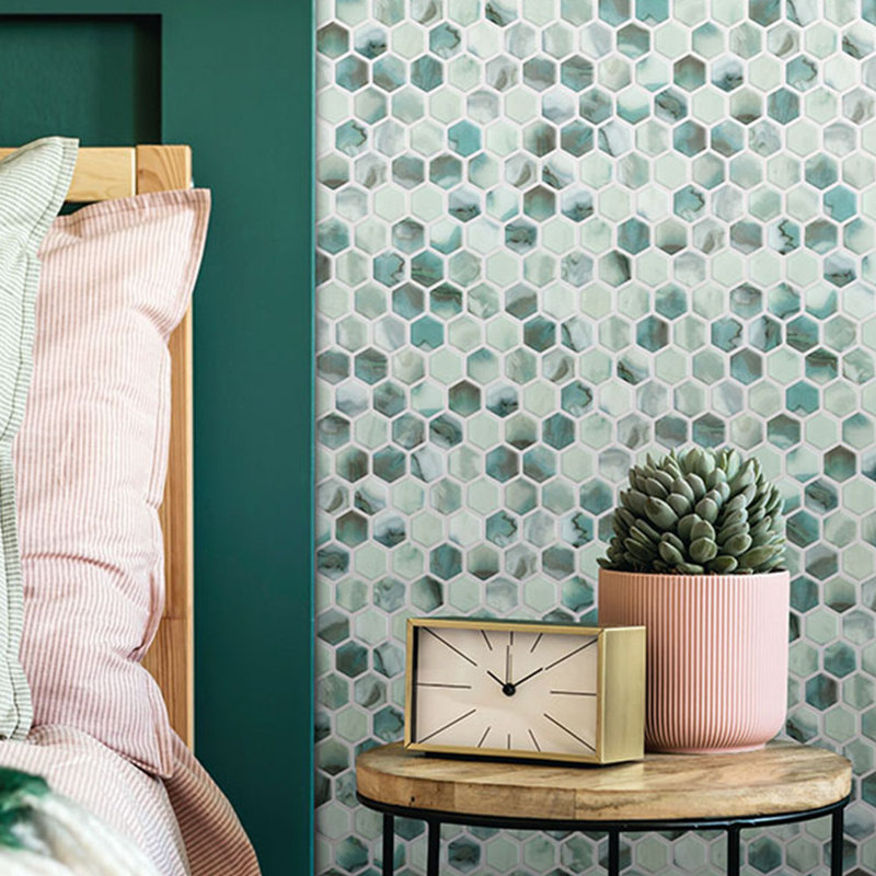 Spectrum Vibrant Hexagon Recycled Glass Mosaic Tile, Palma