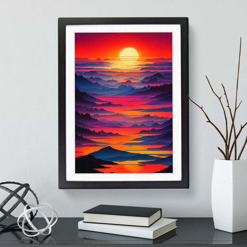 Mountain Sunset No.6 - Single Picture Frame Painting, Black, 64cm H x 46cm W x 2cm D