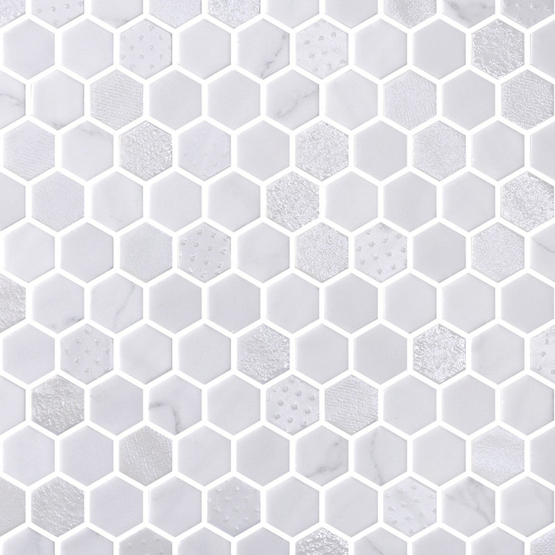 Mosaïque en verre recyclé hexagonal Spectrum Classic Blend, Blanc