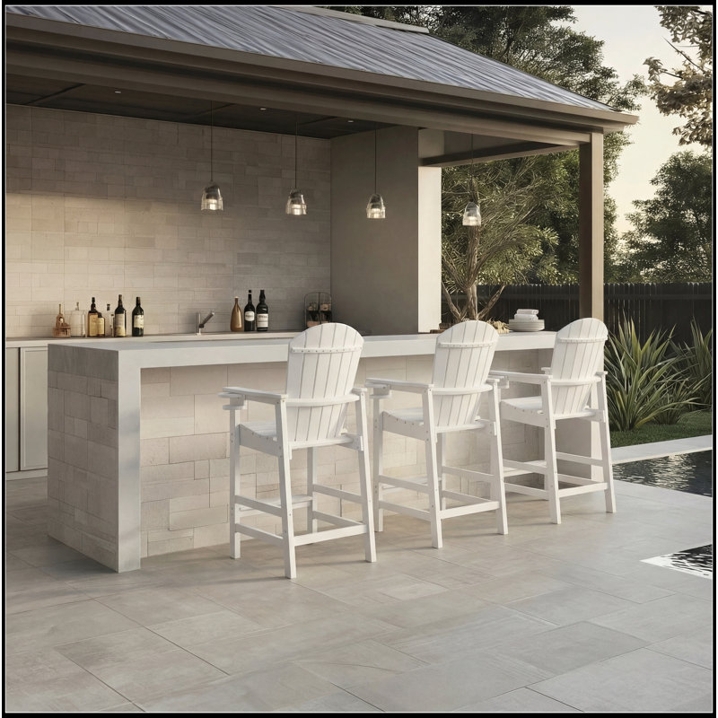All-Weather HDPE Bar Height Adirondack Chair with Cup Holder, White