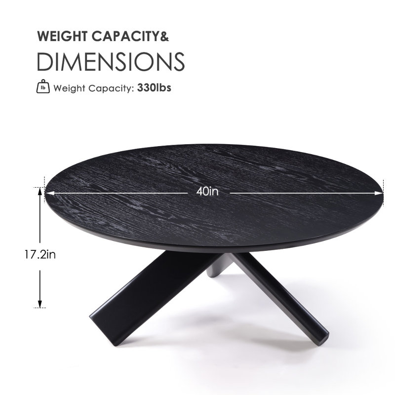 Pelaga 40" Round Coffee Table For Living Room, Mid Century Modern Wood Coffee Table, Black