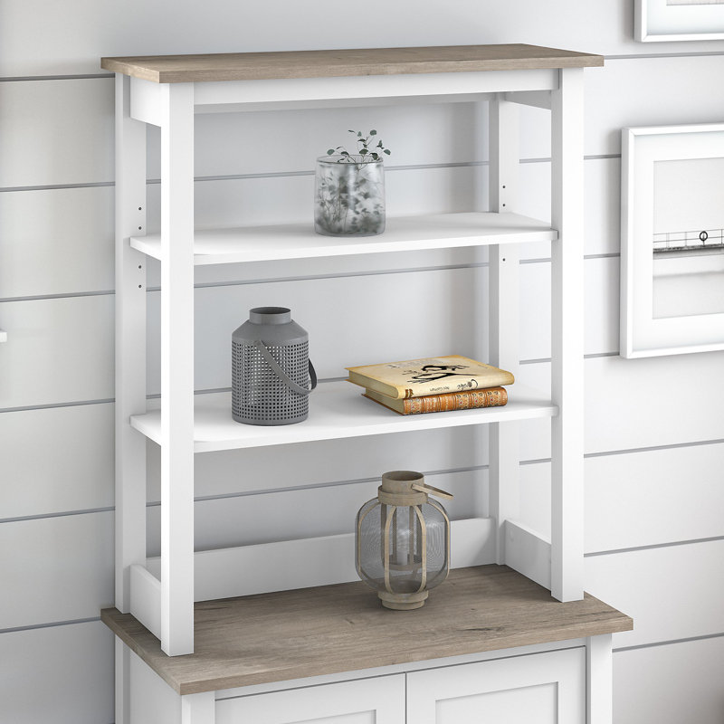 Bibliothèque Mayfield à 5 tablettes avec portes en blanc pur et gris Shiplap